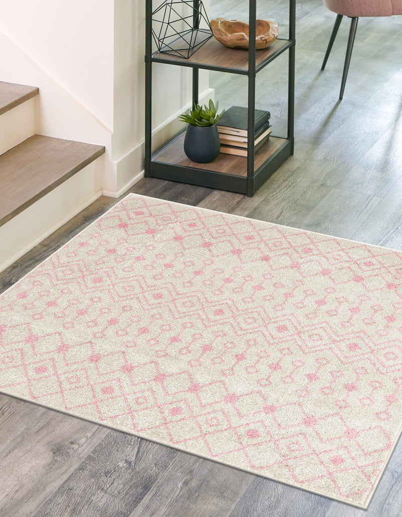 Mediterranean Lattice Collection Area Rug - Santorini (Ivory and Pink) Square Ivory and Pink lifestyle 0