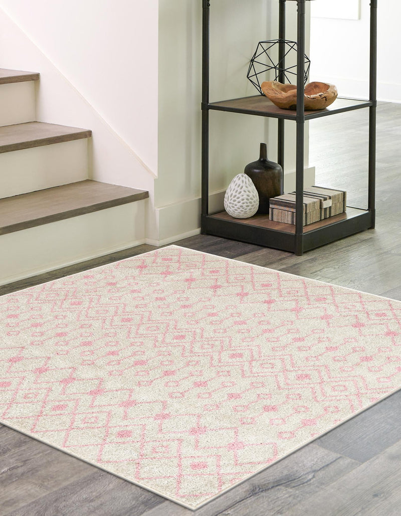 Mediterranean Lattice Collection Area Rug - Santorini (Ivory and Pink) Square Ivory and Pink lifestyle 2