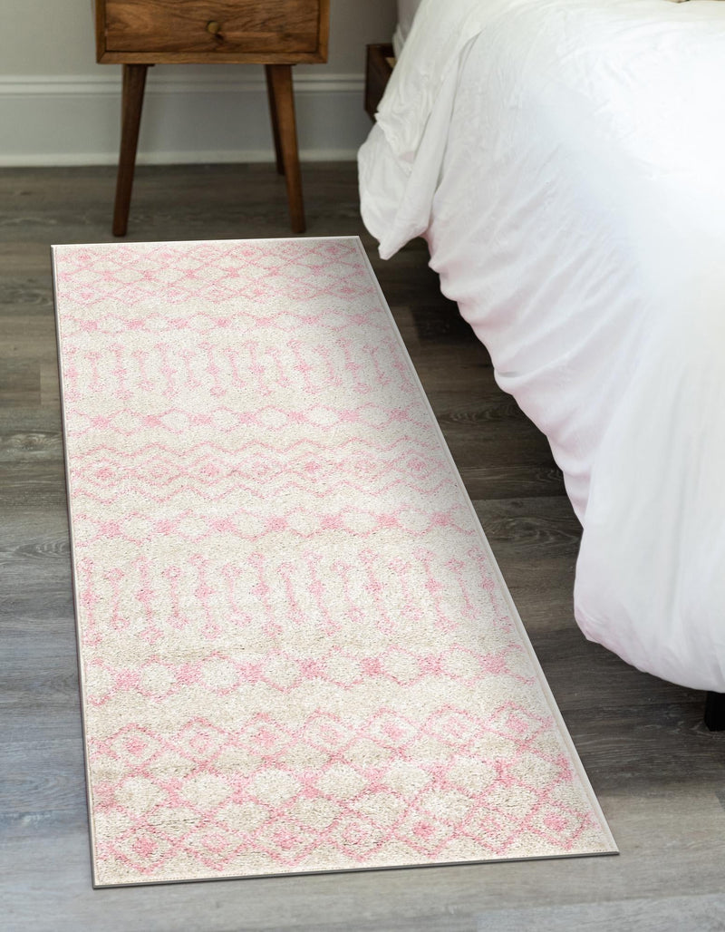 Mediterranean Lattice Collection Area Rug - Santorini (Ivory and Pink) Runner Ivory and Pink lifestyle 0