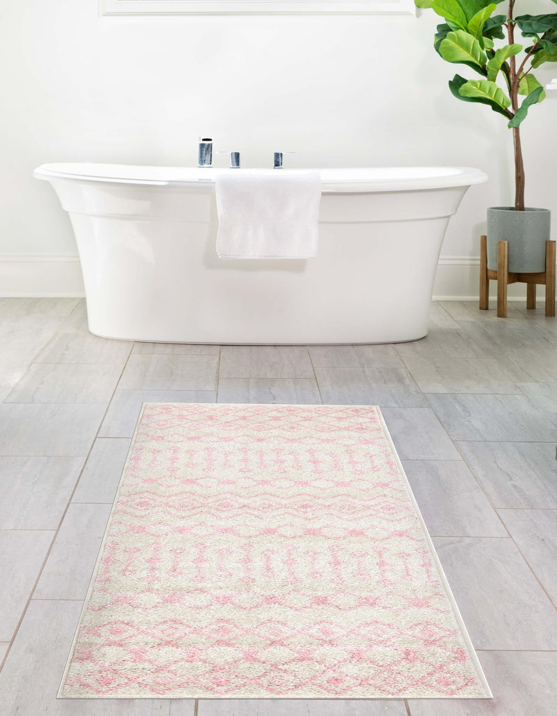 Mediterranean Lattice Collection Area Rug - Santorini (Ivory and Pink) Runner Ivory and Pink lifestyle 3