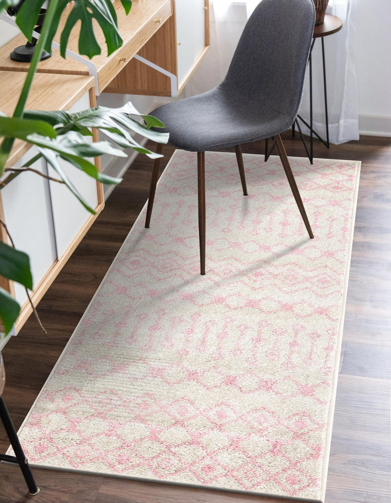 Mediterranean Lattice Collection Area Rug - Santorini (Ivory and Pink) Runner Ivory and Pink lifestyle 6