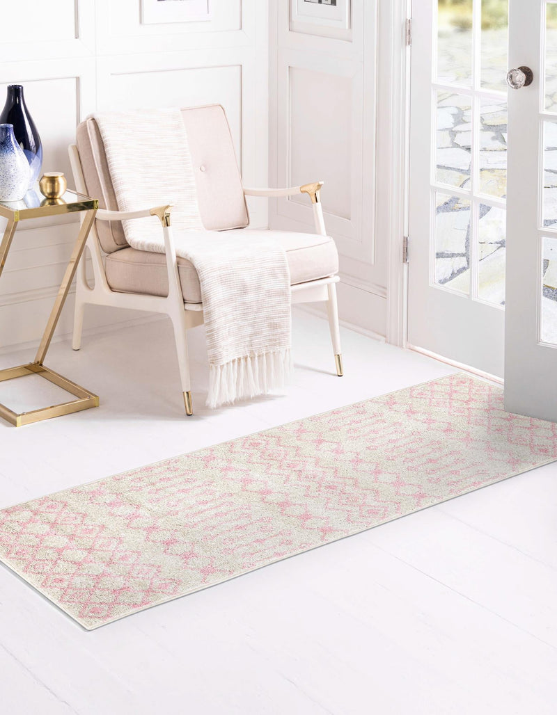 Mediterranean Lattice Collection Area Rug - Santorini (Ivory and Pink) Runner Ivory and Pink lifestyle 8