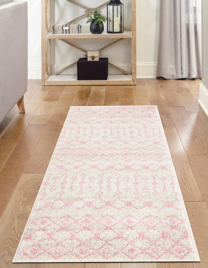 Mediterranean Lattice Collection Area Rug - Santorini (Ivory and Pink) Runner Ivory and Pink lifestyle 10