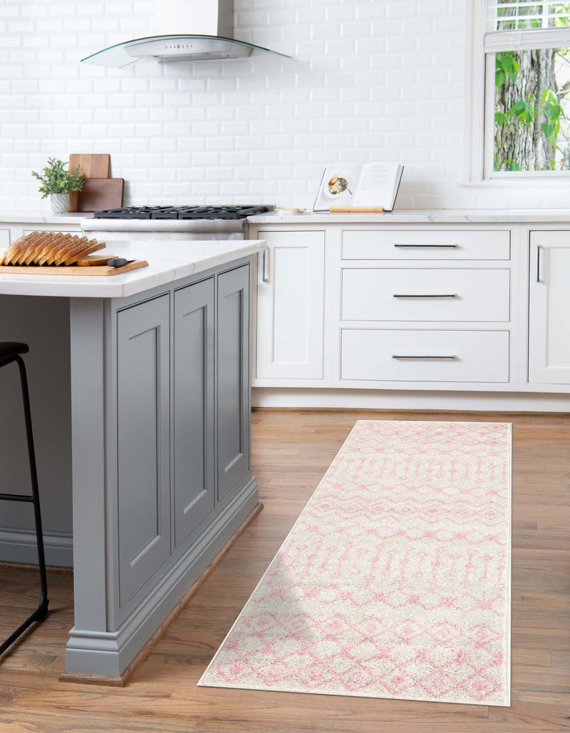 Mediterranean Lattice Collection Area Rug - Santorini (Ivory and Pink) Runner Ivory and Pink lifestyle 11
