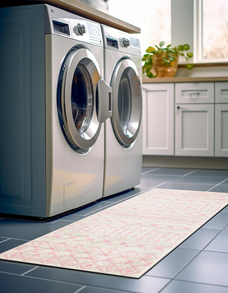 Mediterranean Lattice Collection Area Rug - Santorini (Ivory and Pink) Runner Ivory and Pink lifestyle 12