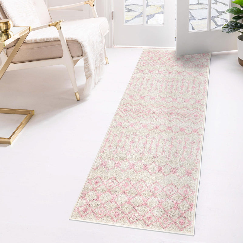 Mediterranean Lattice Collection Area Rug - Santorini (Ivory and Pink) Runner Ivory and Pink lifestyle 24