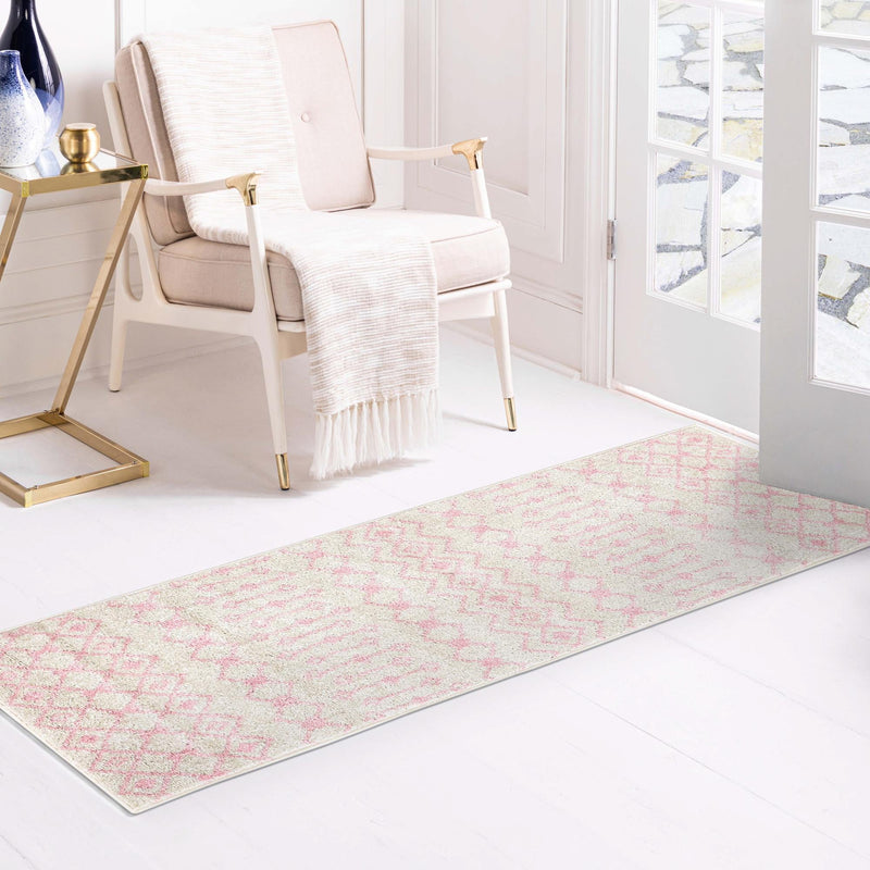 Mediterranean Lattice Collection Area Rug - Santorini (Ivory and Pink) Runner Ivory and Pink lifestyle 25