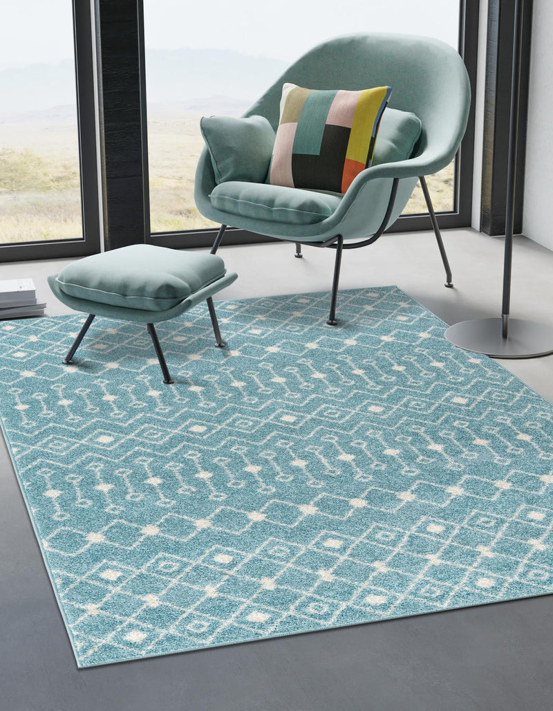 Mediterranean Lattice Collection Area Rug - Santorini (Aqua Blue) Rectangle Aqua Blue lifestyle 0