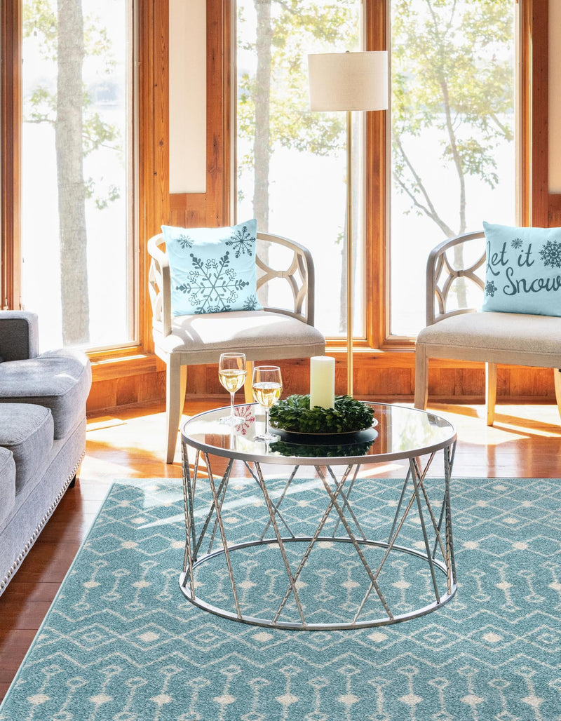 Mediterranean Lattice Collection Area Rug - Santorini (Aqua Blue) Rectangle Aqua Blue lifestyle 3