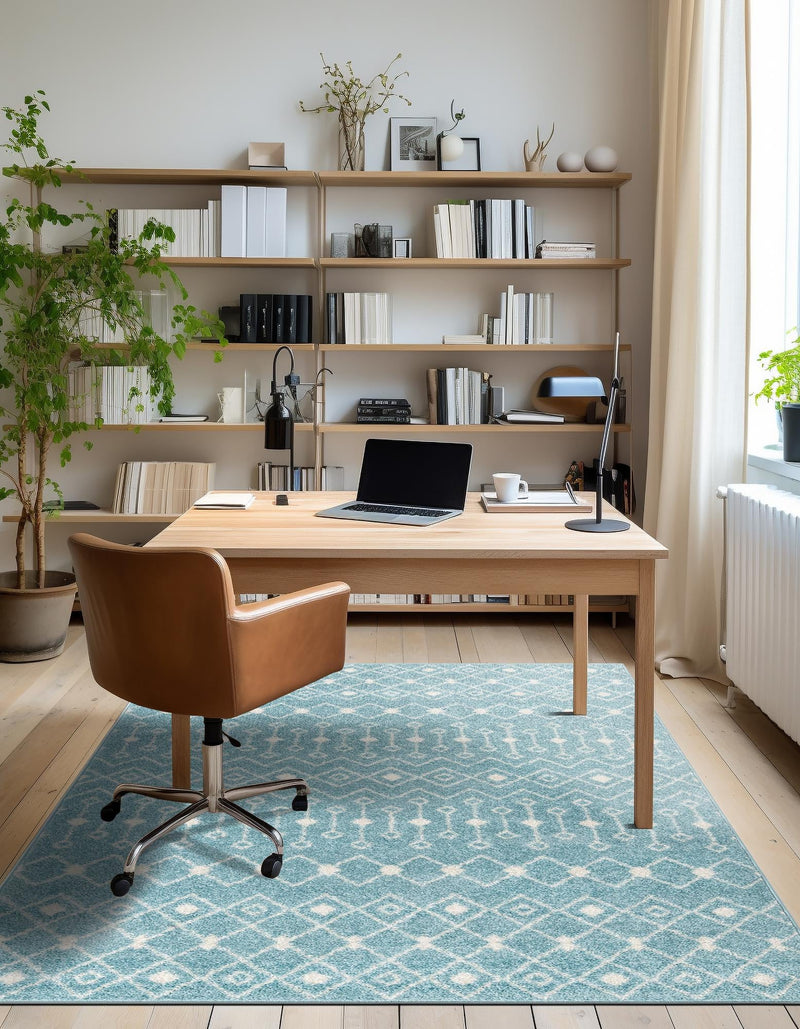 Mediterranean Lattice Collection Area Rug - Santorini (Aqua Blue) Rectangle Aqua Blue lifestyle 5