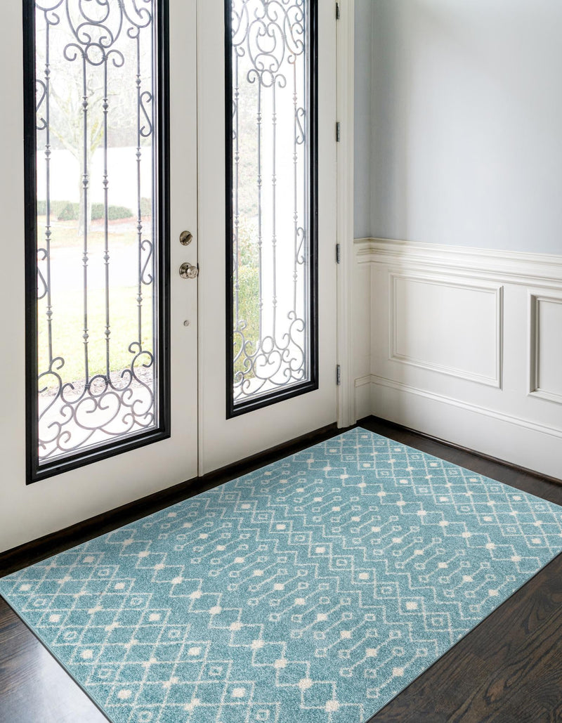 Mediterranean Lattice Collection Area Rug - Santorini (Aqua Blue) Rectangle Aqua Blue lifestyle 7