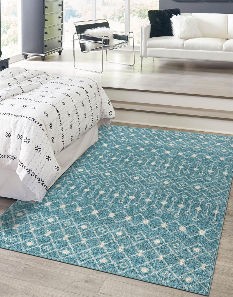 Mediterranean Lattice Collection Area Rug - Santorini (Aqua Blue) Rectangle Aqua Blue lifestyle 8