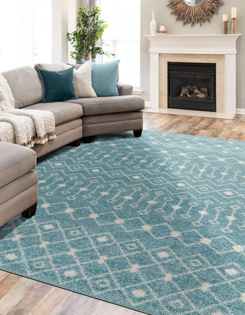 Mediterranean Lattice Collection Area Rug - Santorini (Aqua Blue) Rectangle Aqua Blue lifestyle 9