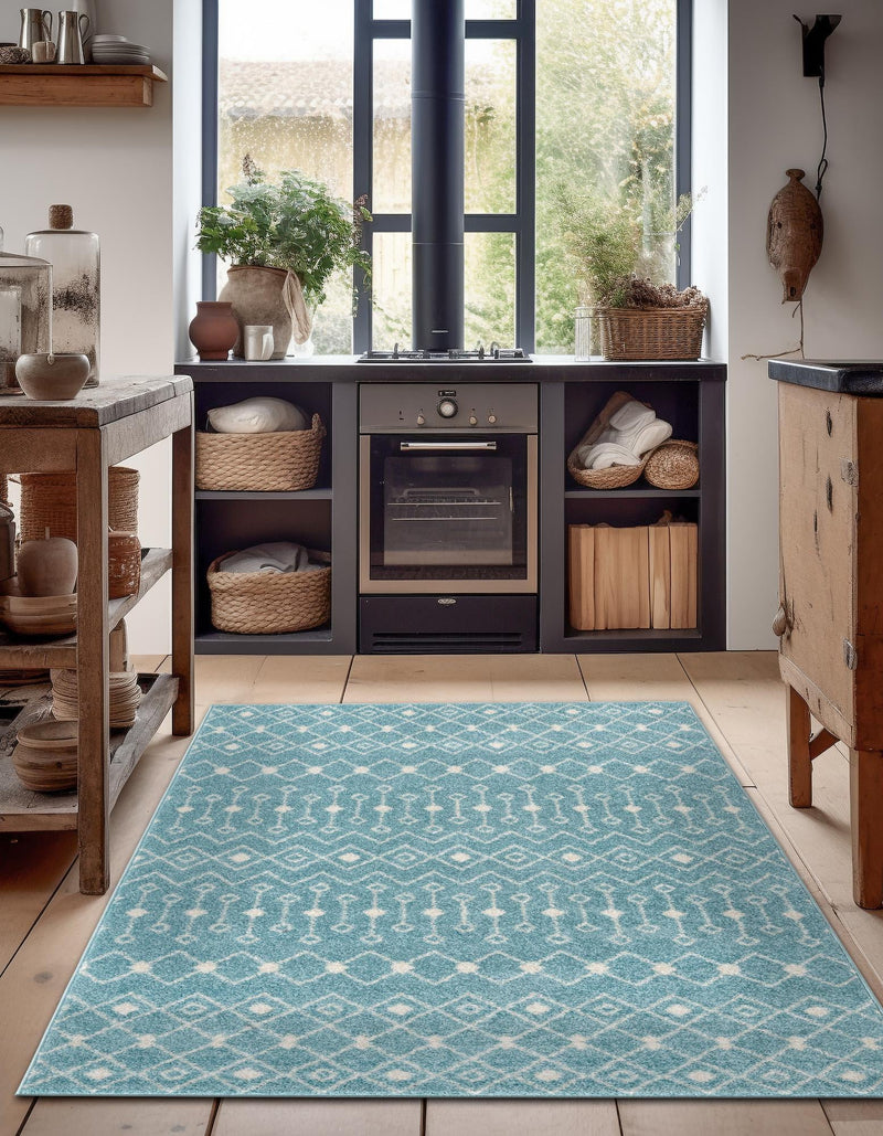 Mediterranean Lattice Collection Area Rug - Santorini (Aqua Blue) Rectangle Aqua Blue lifestyle 10