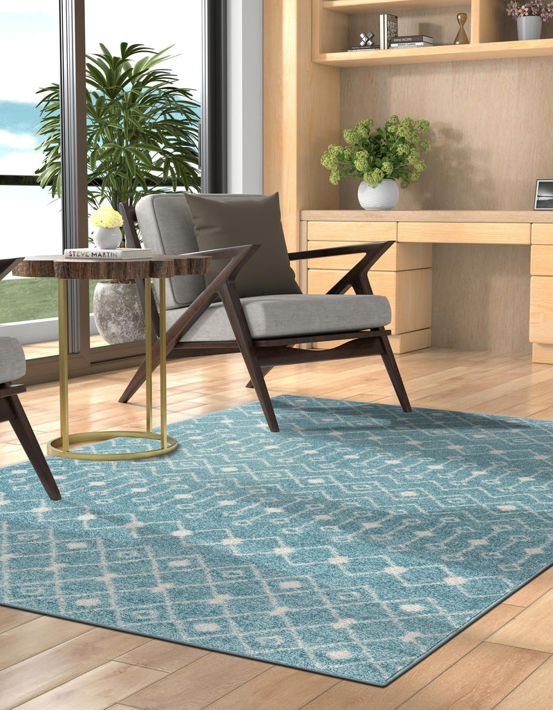 Mediterranean Lattice Collection Area Rug - Santorini (Aqua Blue) Rectangle Aqua Blue lifestyle 11