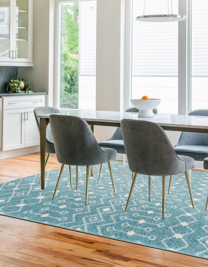 Mediterranean Lattice Collection Area Rug - Santorini (Aqua Blue) Rectangle Aqua Blue lifestyle 12