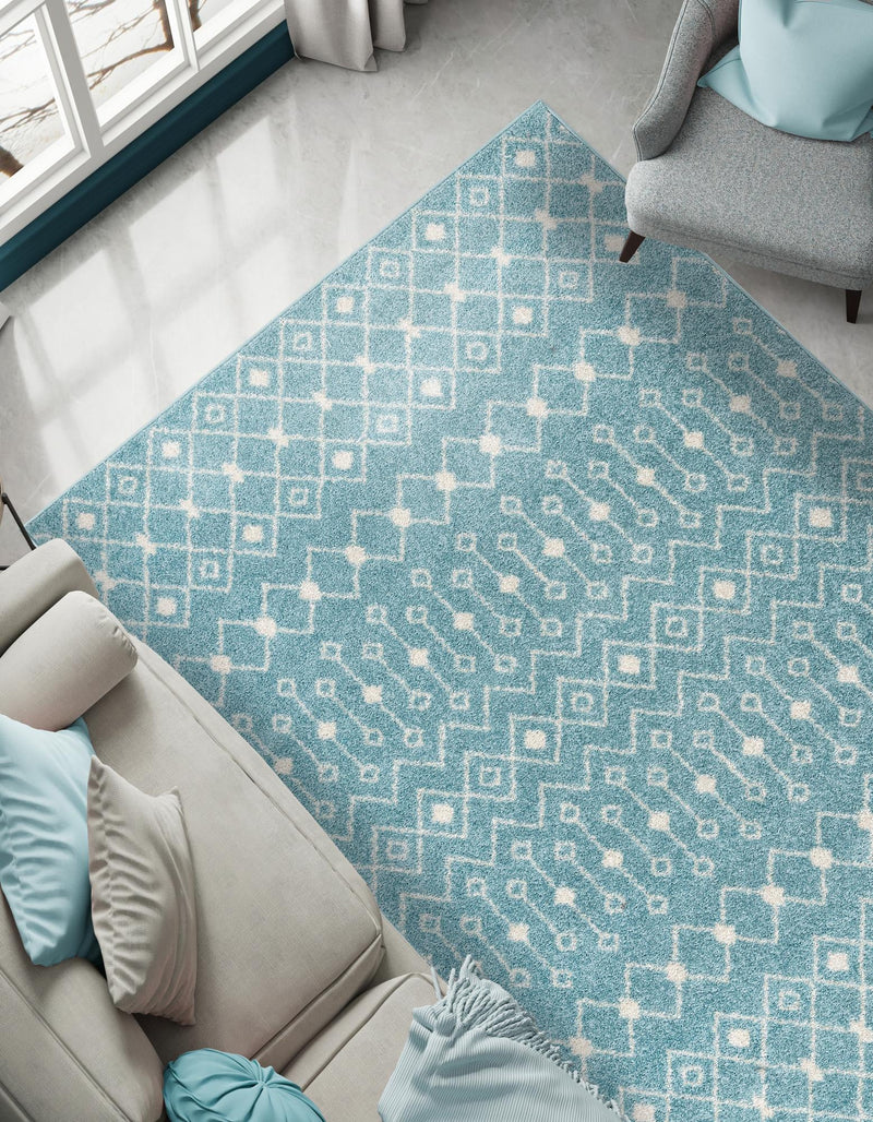 Mediterranean Lattice Collection Area Rug - Santorini (Aqua Blue) Rectangle Aqua Blue lifestyle 13