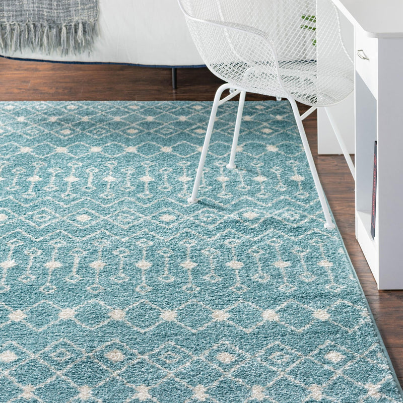 Mediterranean Lattice Collection Area Rug - Santorini (Aqua Blue) Rectangle Aqua Blue lifestyle 35