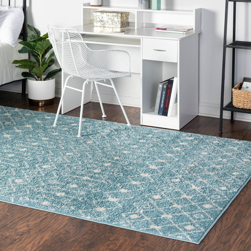 Mediterranean Lattice Collection Area Rug - Santorini (Aqua Blue) Rectangle Aqua Blue lifestyle 36