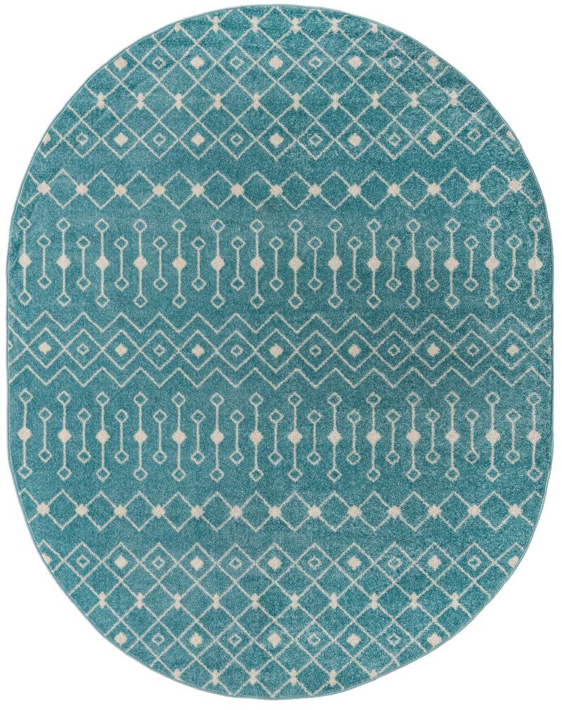 Mediterranean Lattice Collection Area Rug - Santorini (Aqua Blue) Oval Aqua Blue Main