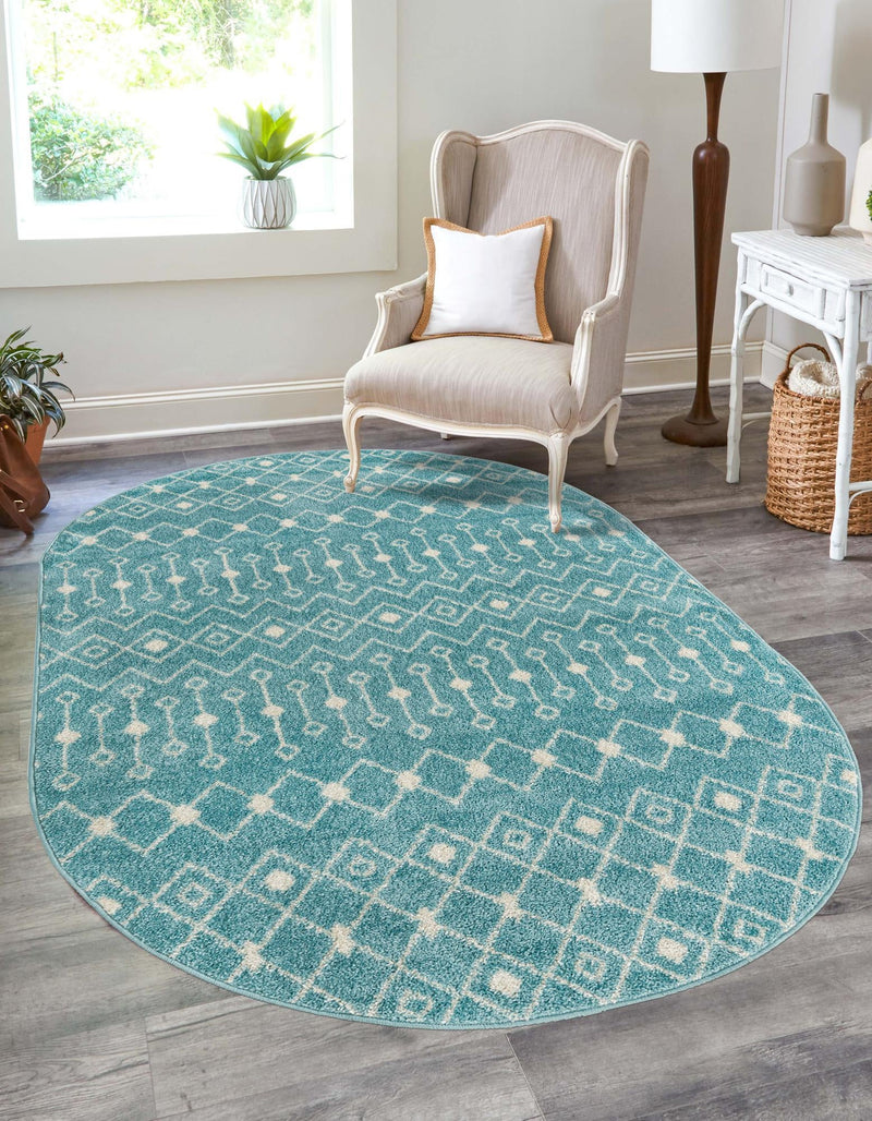 Mediterranean Lattice Collection Area Rug - Santorini (Aqua Blue) Oval Aqua Blue lifestyle 0