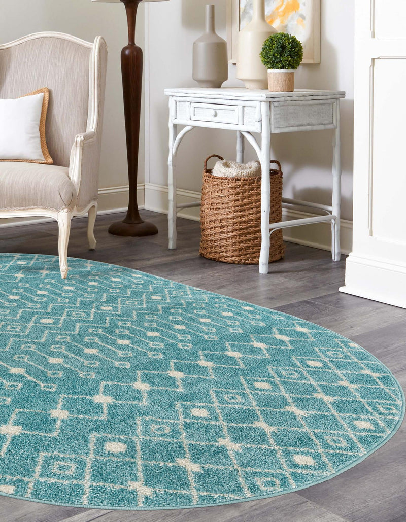 Mediterranean Lattice Collection Area Rug - Santorini (Aqua Blue) Oval Aqua Blue lifestyle 2
