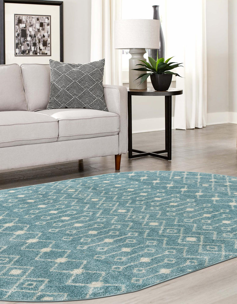 Mediterranean Lattice Collection Area Rug - Santorini (Aqua Blue) Oval Aqua Blue lifestyle 32