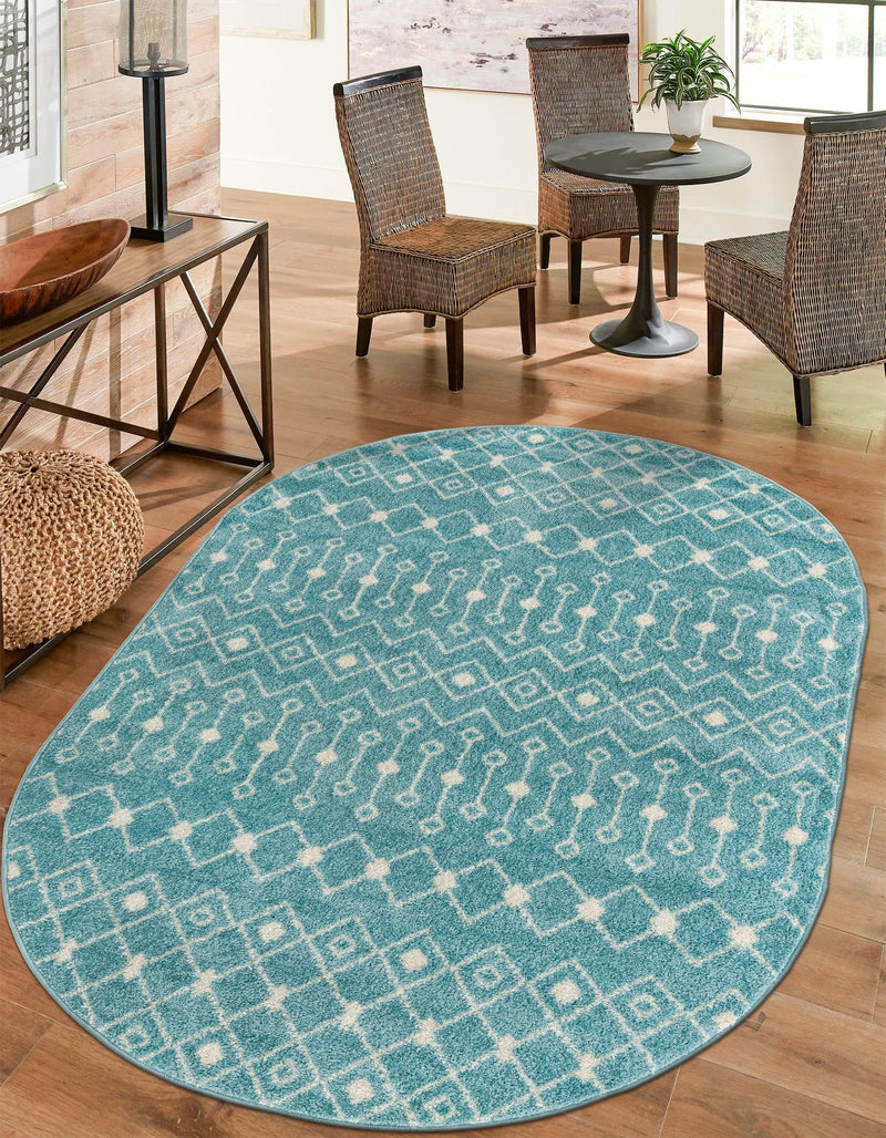 Mediterranean Lattice Collection Area Rug - Santorini (Aqua Blue) Oval Aqua Blue lifestyle 34