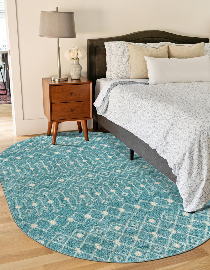 Mediterranean Lattice Collection Area Rug - Santorini (Aqua Blue) Oval Aqua Blue lifestyle 36