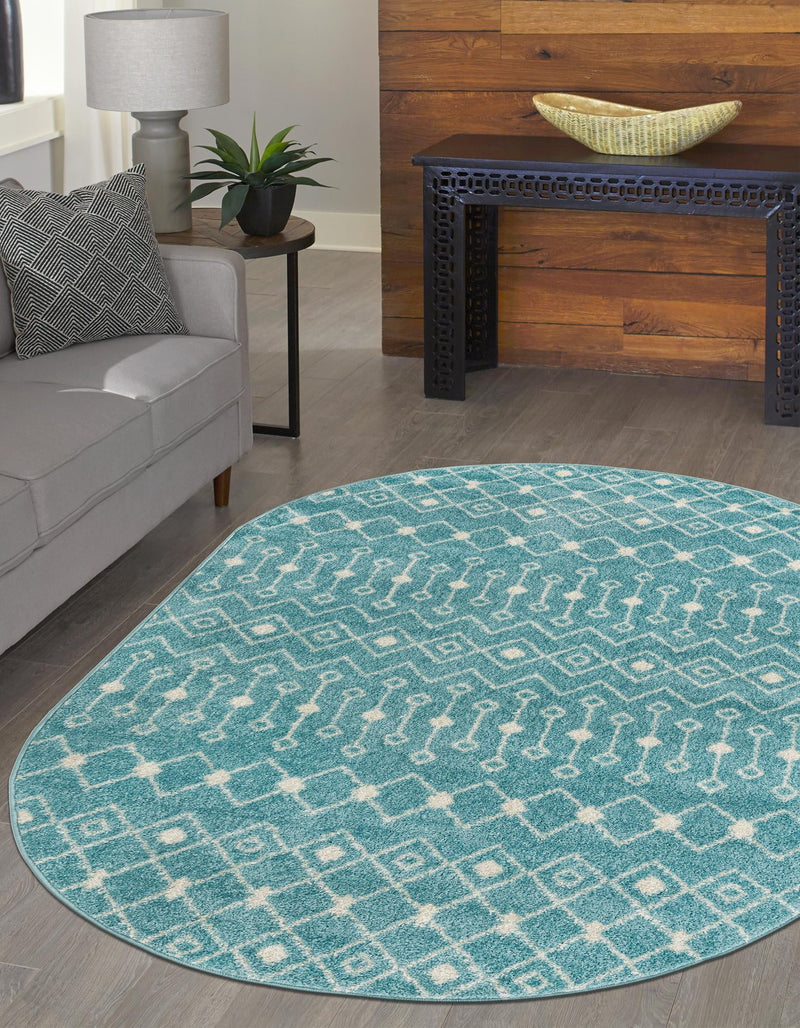Mediterranean Lattice Collection Area Rug - Santorini (Aqua Blue) Oval Aqua Blue lifestyle 42