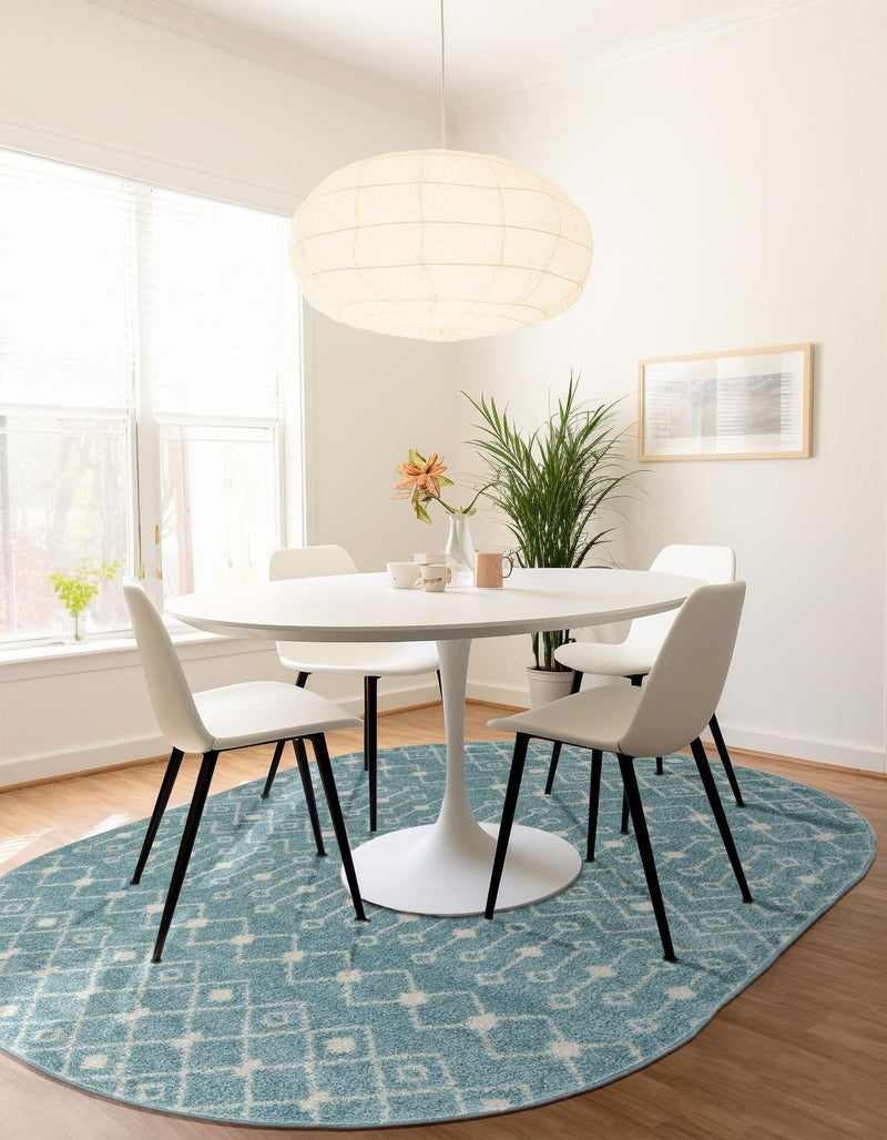 Mediterranean Lattice Collection Area Rug - Santorini (Aqua Blue) Oval Aqua Blue lifestyle 44