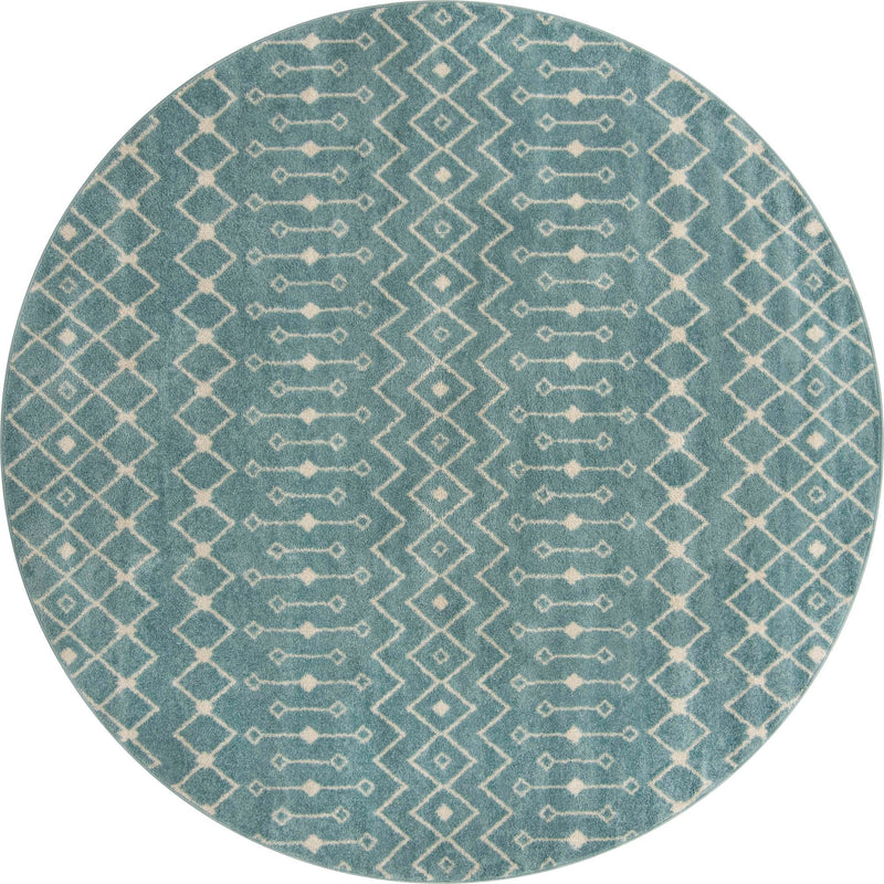 Mediterranean Lattice Collection Area Rug - Santorini (Aqua Blue) Round Aqua Blue Main