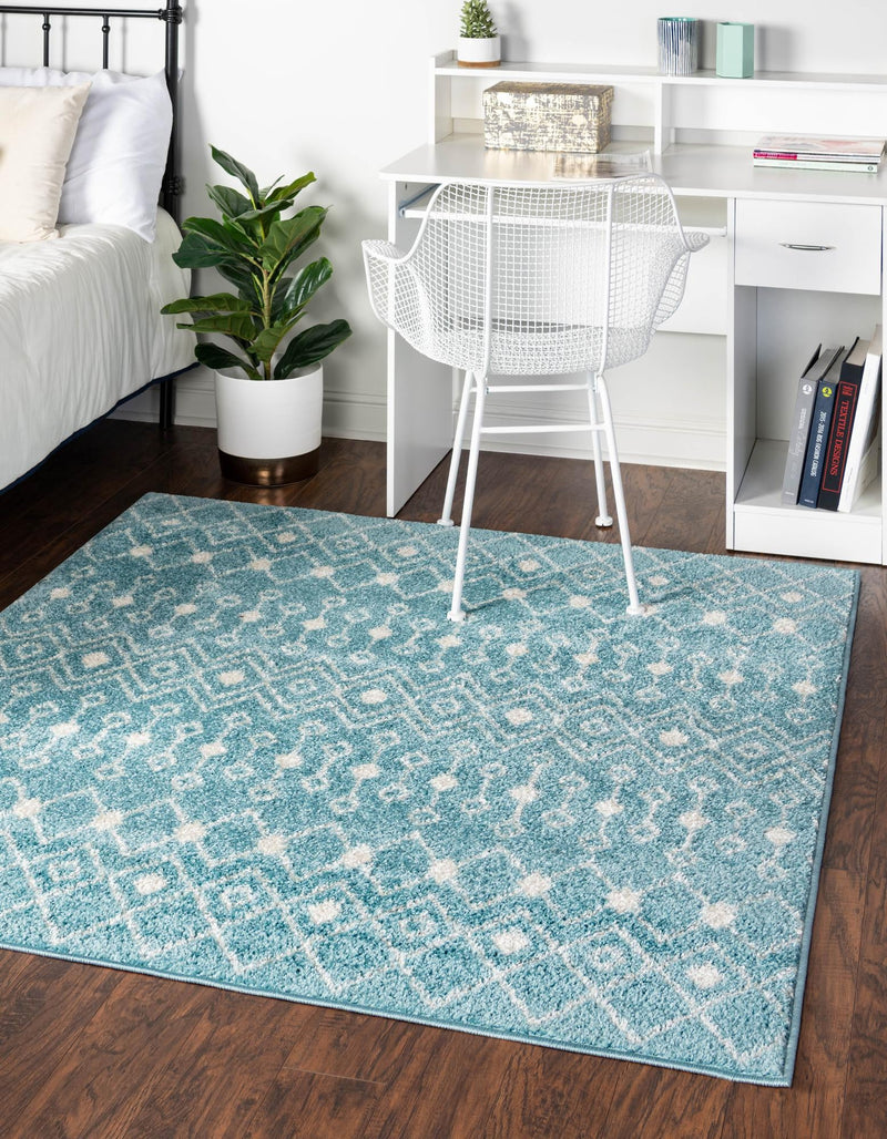 Mediterranean Lattice Collection Area Rug - Santorini (Aqua Blue) Square Aqua Blue lifestyle 0