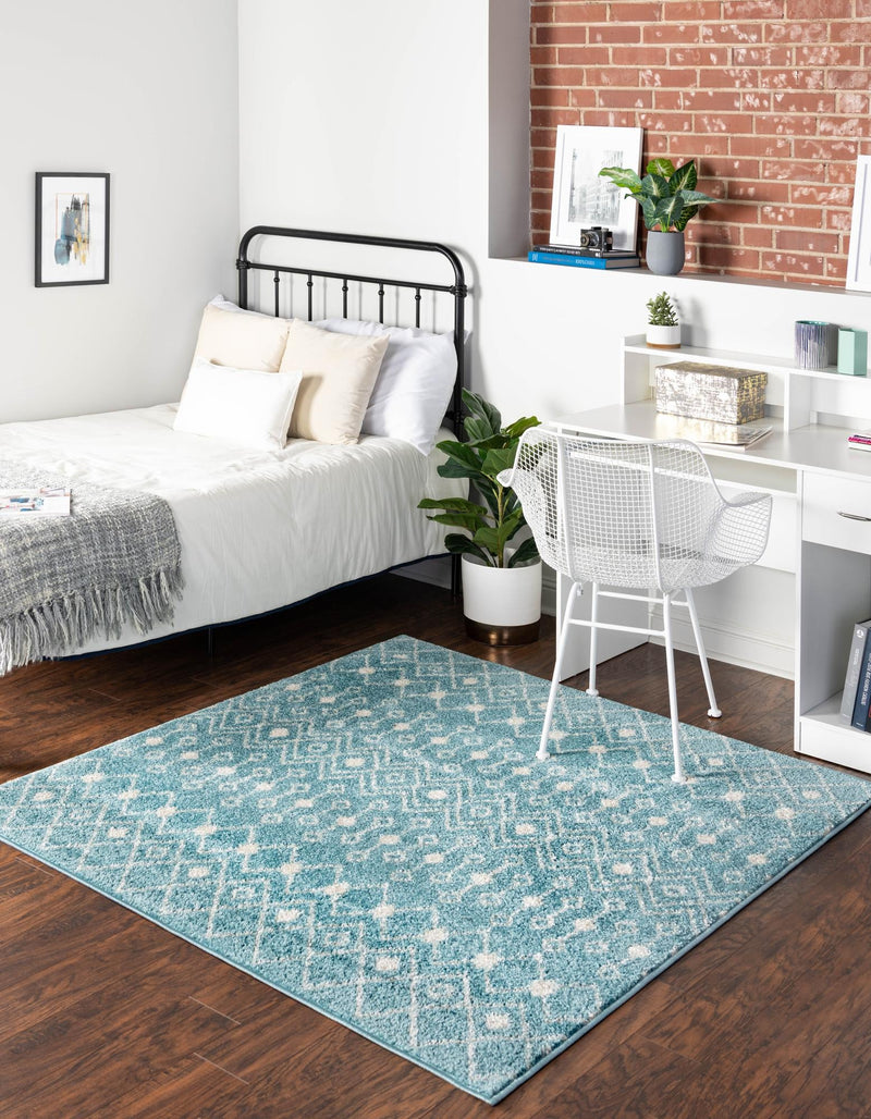 Mediterranean Lattice Collection Area Rug - Santorini (Aqua Blue) Square Aqua Blue lifestyle 2