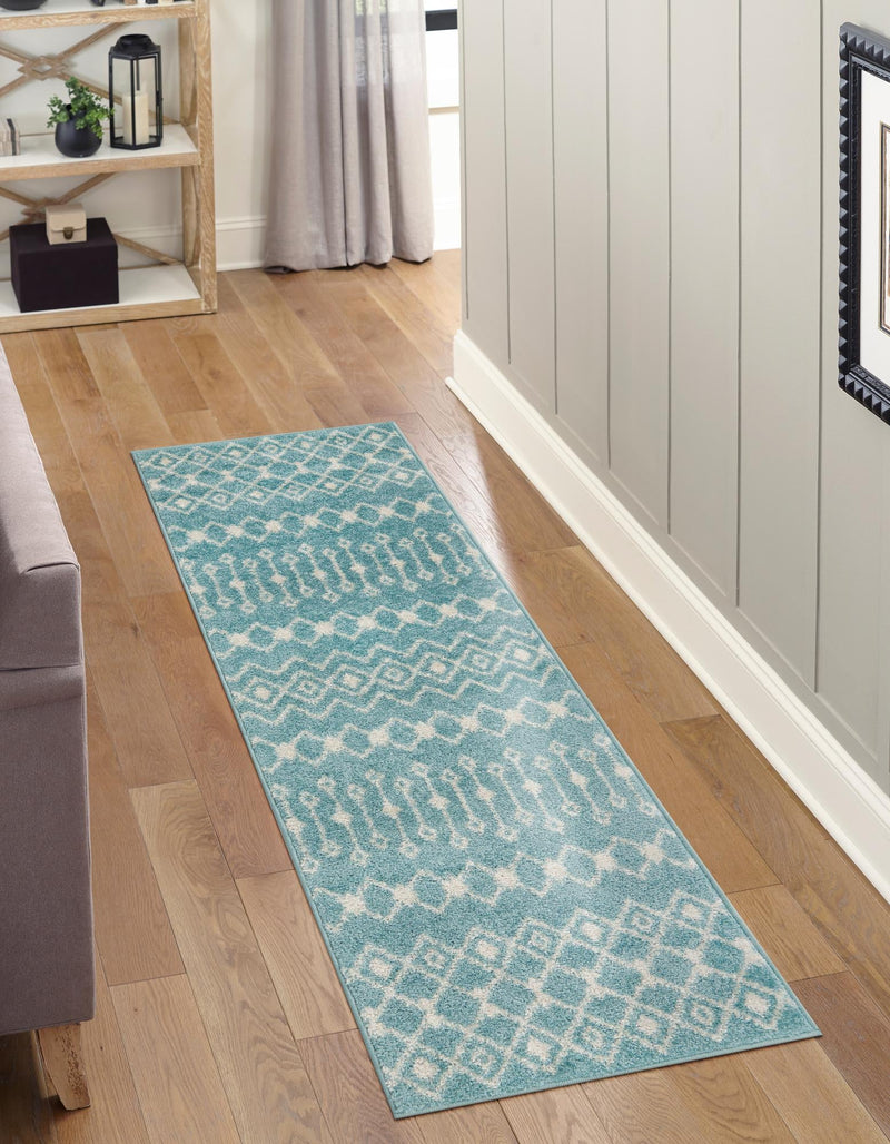 Mediterranean Lattice Collection Area Rug - Santorini (Aqua Blue) Runner Aqua Blue lifestyle 0