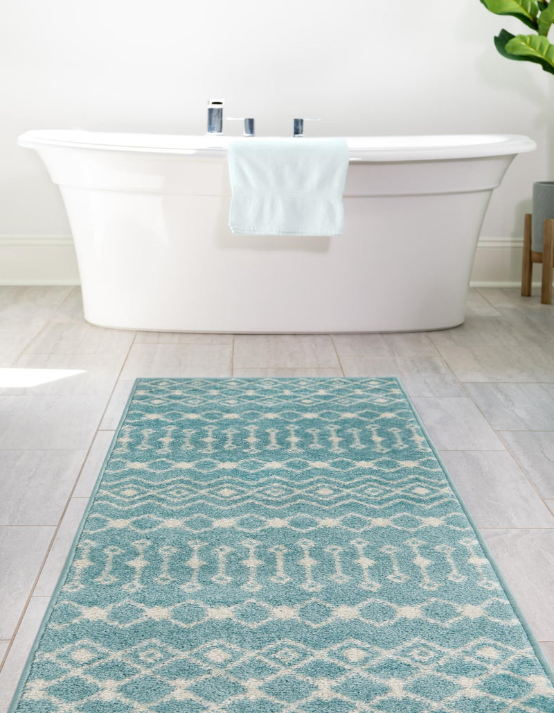Mediterranean Lattice Collection Area Rug - Santorini (Aqua Blue) Runner Aqua Blue lifestyle 3
