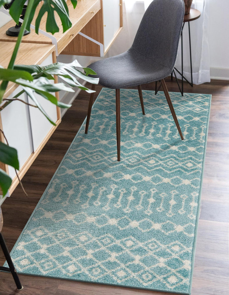 Mediterranean Lattice Collection Area Rug - Santorini (Aqua Blue) Runner Aqua Blue lifestyle 5