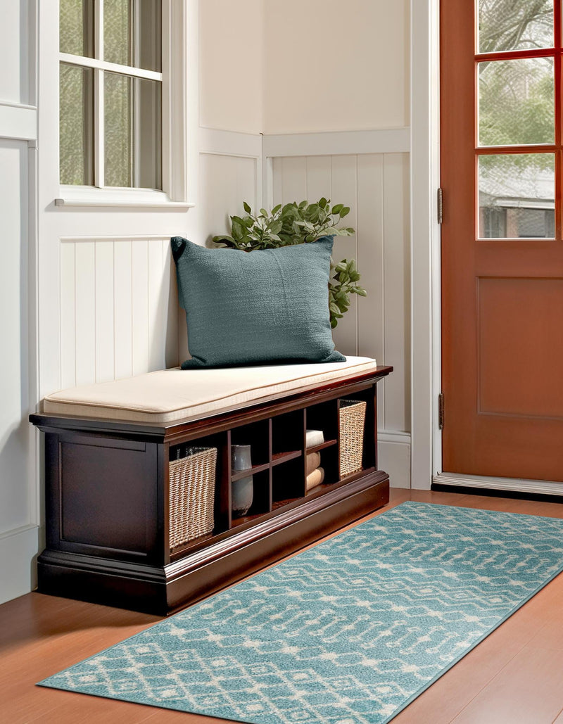 Mediterranean Lattice Collection Area Rug - Santorini (Aqua Blue) Runner Aqua Blue lifestyle 7