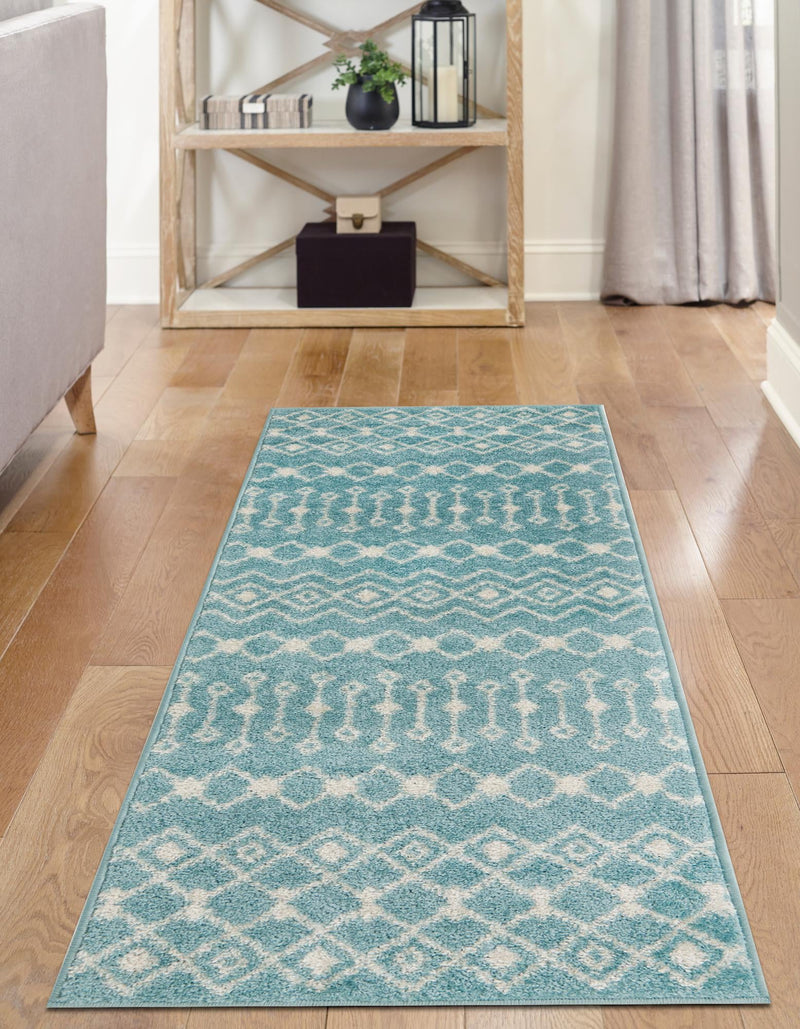 Mediterranean Lattice Collection Area Rug - Santorini (Aqua Blue) Runner Aqua Blue lifestyle 8