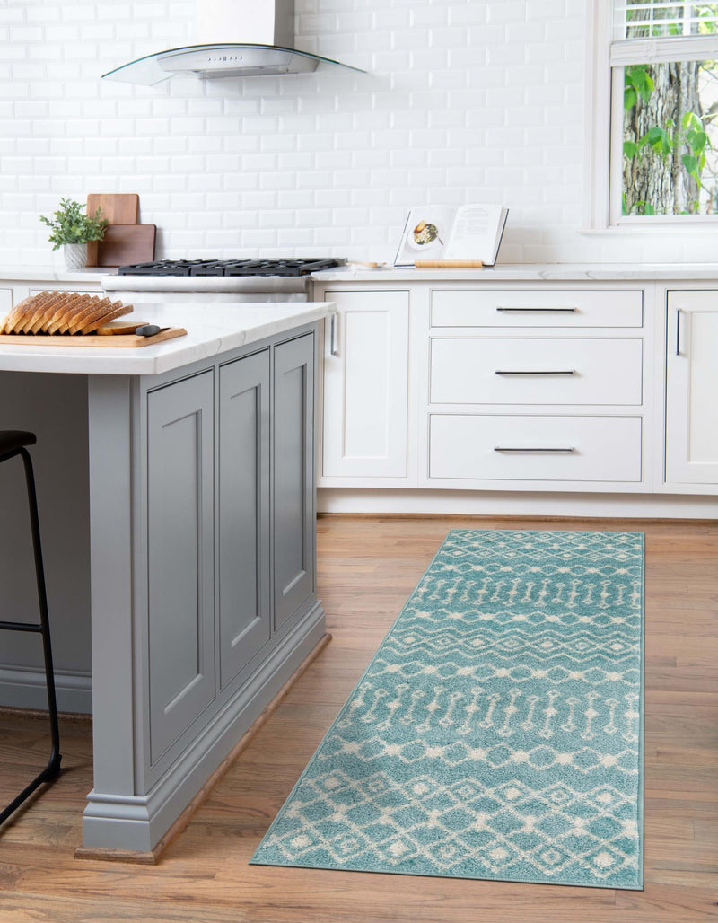 Mediterranean Lattice Collection Area Rug - Santorini (Aqua Blue) Runner Aqua Blue lifestyle 9