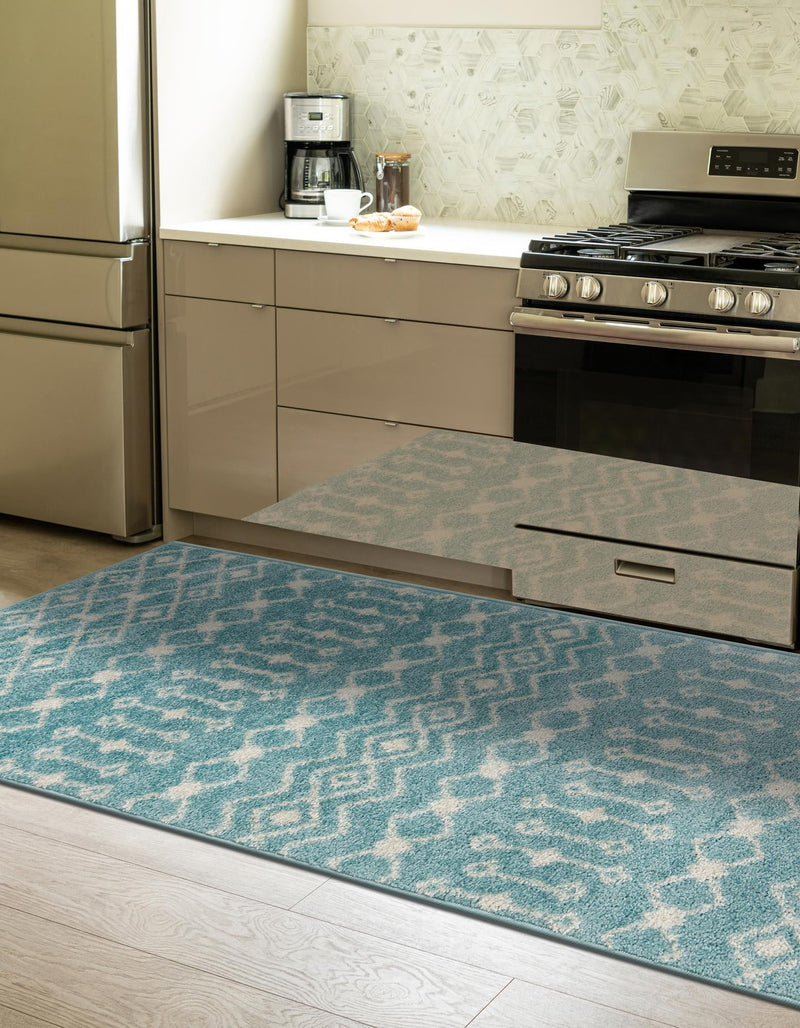 Mediterranean Lattice Collection Area Rug - Santorini (Aqua Blue) Runner Aqua Blue lifestyle 10