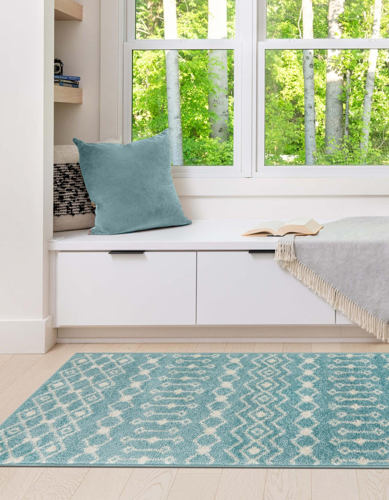 Mediterranean Lattice Collection Area Rug - Santorini (Aqua Blue) Runner Aqua Blue lifestyle 11