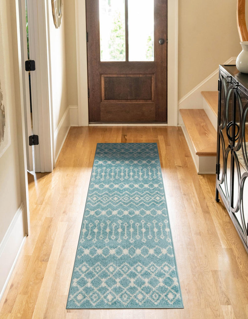 Mediterranean Lattice Collection Area Rug - Santorini (Aqua Blue) Runner Aqua Blue lifestyle 13