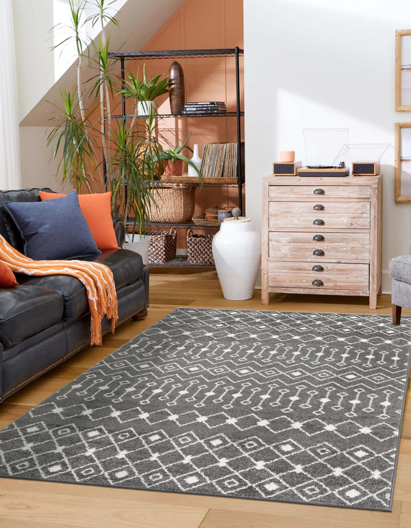 Mediterranean Lattice Collection Area Rug - Santorini (Dark Gray) Rectangle Dark Gray lifestyle 0