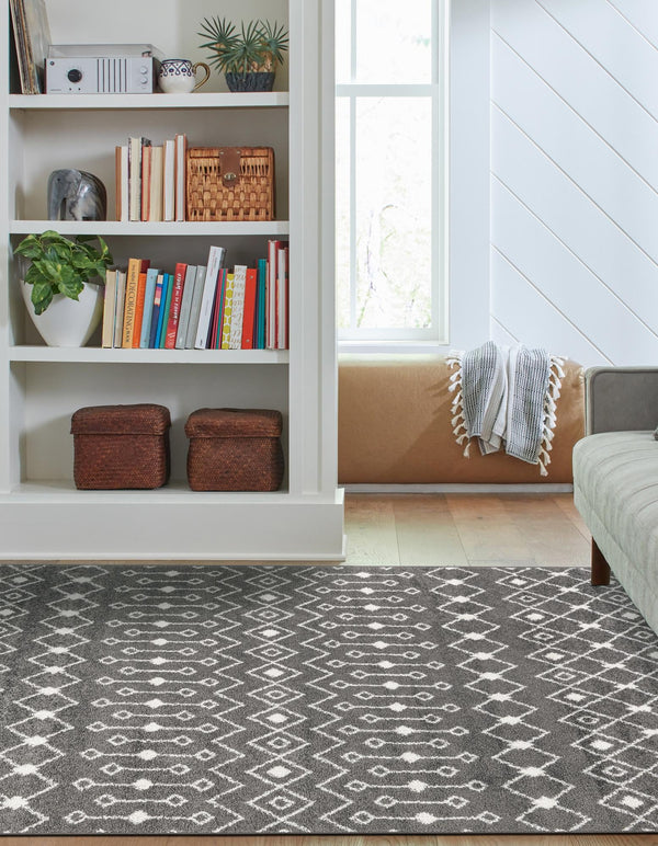 Mediterranean Lattice Collection Area Rug - Santorini (Dark Gray) Rectangle Dark Gray lifestyle 12