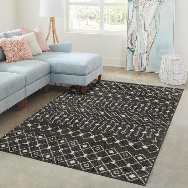 Mediterranean Lattice Collection Area Rug - Santorini (Dark Gray) Rectangle Dark Gray lifestyle 23