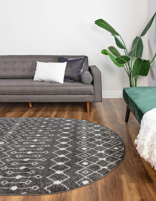 Mediterranean Lattice Collection Area Rug - Santorini (Dark Gray) Oval Dark Gray lifestyle 0