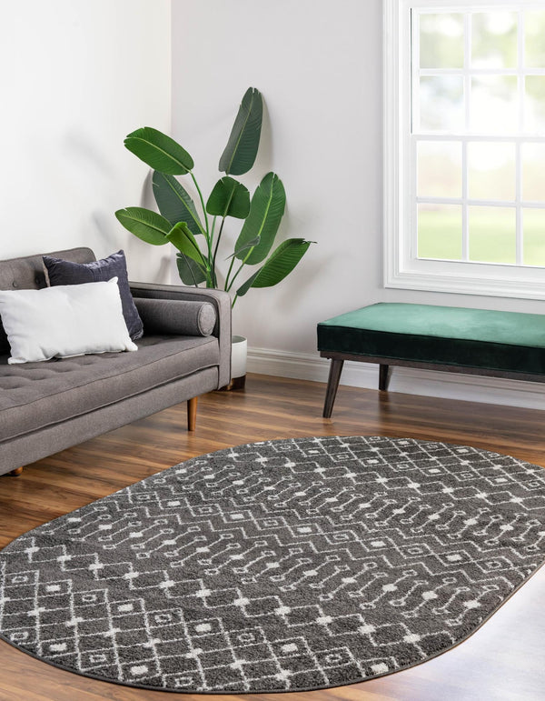Mediterranean Lattice Collection Area Rug - Santorini (Dark Gray) Oval Dark Gray lifestyle 3