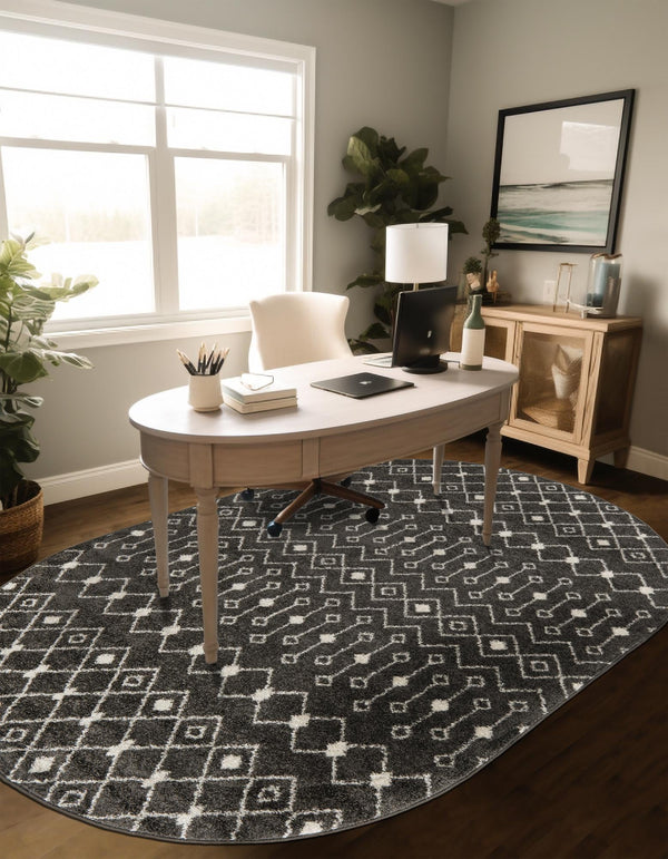 Mediterranean Lattice Collection Area Rug - Santorini (Dark Gray) Oval Dark Gray lifestyle 29