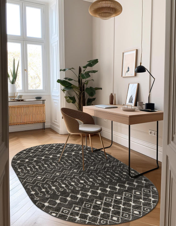 Mediterranean Lattice Collection Area Rug - Santorini (Dark Gray) Oval Dark Gray lifestyle 31